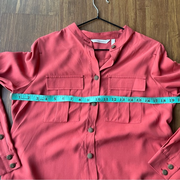 Soft Surroundings 100% Silk Rust Orange button Tunic Top Blouse Petite Small PS - Picture 6 of 12